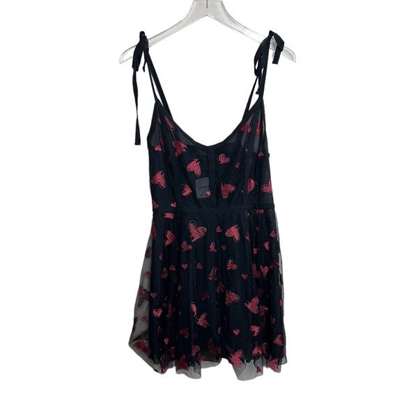 FREE PEOPLE | Black Heart Embroidered Mini Dress Tie Shoulder